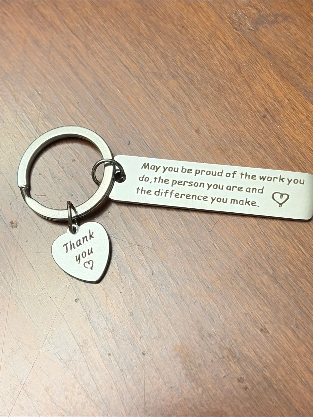 Engraved Thank You Heart Key & Tag Keychain - Silver